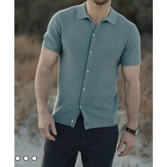 The Normal Brand Waffle Stitch Button Up in Juniper Men’s Small NEW
